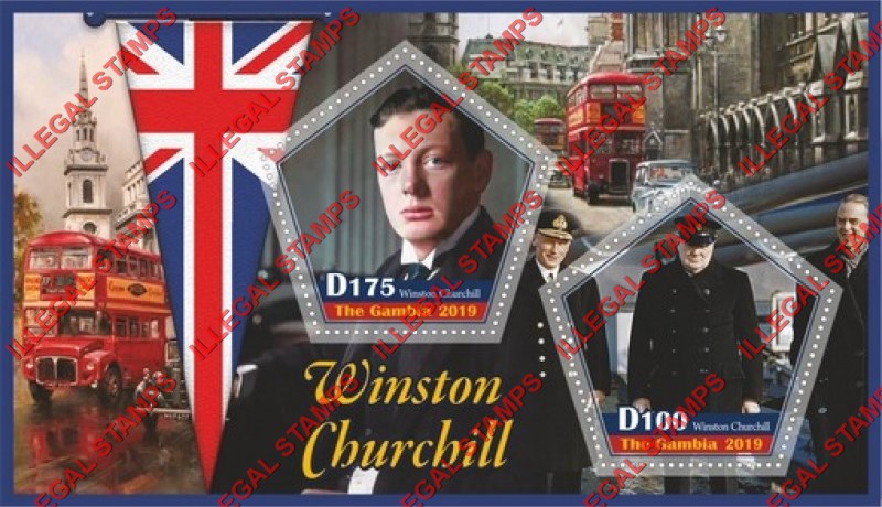 Gambia 2019 Winston Churchill (different) Illegal Stamp Souvenir Sheet of 2 Gambia 2019 Winston Churchill (different) Illegal Stamp Souvenir Sheet of 2
