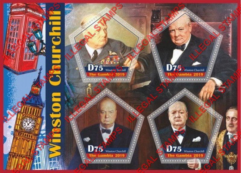 Gambia 2019 Winston Churchill (second different) Illegal Stamp Souvenir Sheet of 4 Gambia 2019 Winston Churchill (second different) Illegal Stamp Souvenir Sheet of 4