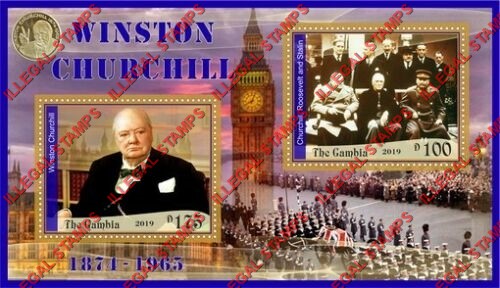 Gambia 2019 Winston Churchill Illegal Stamp Souvenir Sheet of 2 Gambia 2019 Winston Churchill Illegal Stamp Souvenir Sheet of 2