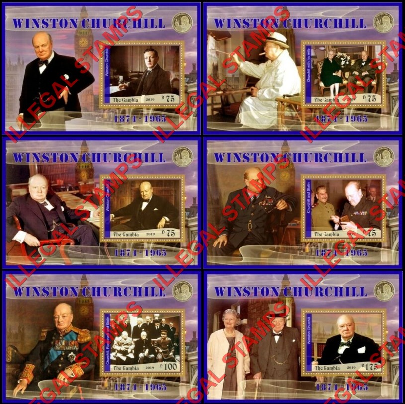 Gambia 2019 Winston Churchill Illegal Stamp Souvenir Sheets of 1 Gambia 2019 Winston Churchill Illegal Stamp Souvenir Sheets of 1