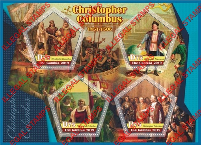 Gambia 2019 Christopher Columbus Illegal Stamp Souvenir Sheet of 4 Gambia 2019 Christopher Columbus Illegal Stamp Souvenir Sheet of 4