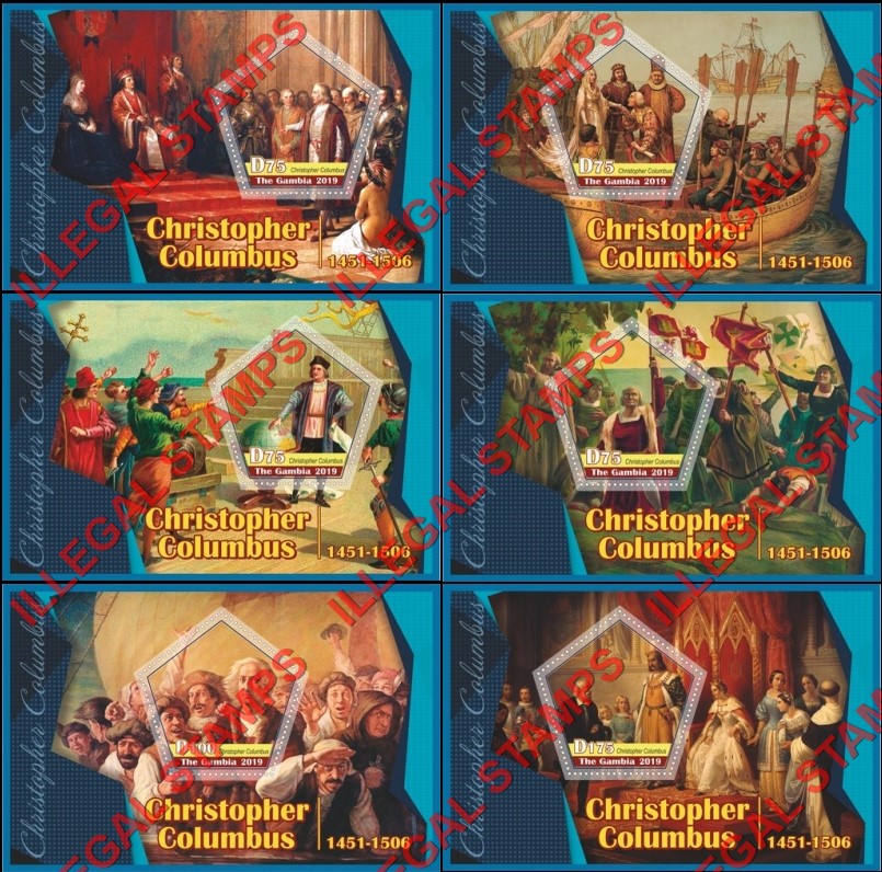 Gambia 2019 Christopher Columbus Illegal Stamp Souvenir Sheets of 1 Gambia 2019 Christopher Columbus Illegal Stamp Souvenir Sheets of 1