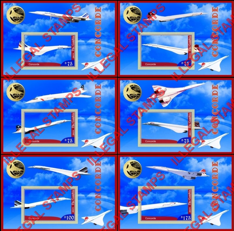 Gambia 2019 Concorde Illegal Stamp Souvenir Sheets of 1 Gambia 2019 Concorde Illegal Stamp Souvenir Sheets of 1