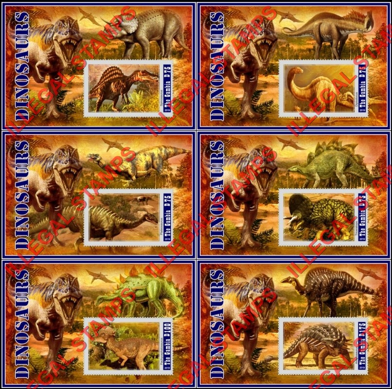 Gambia 2019 Dinosaurs (different) Illegal Stamp Souvenir Sheets of 1 Gambia 2019 Dinosaurs (different) Illegal Stamp Souvenir Sheets of 1