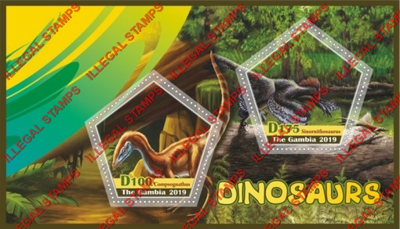 Gambia 2019 Dinosaurs Illegal Stamp Souvenir Sheet of 2 Gambia 2019 Dinosaurs Illegal Stamp Souvenir Sheet of 2