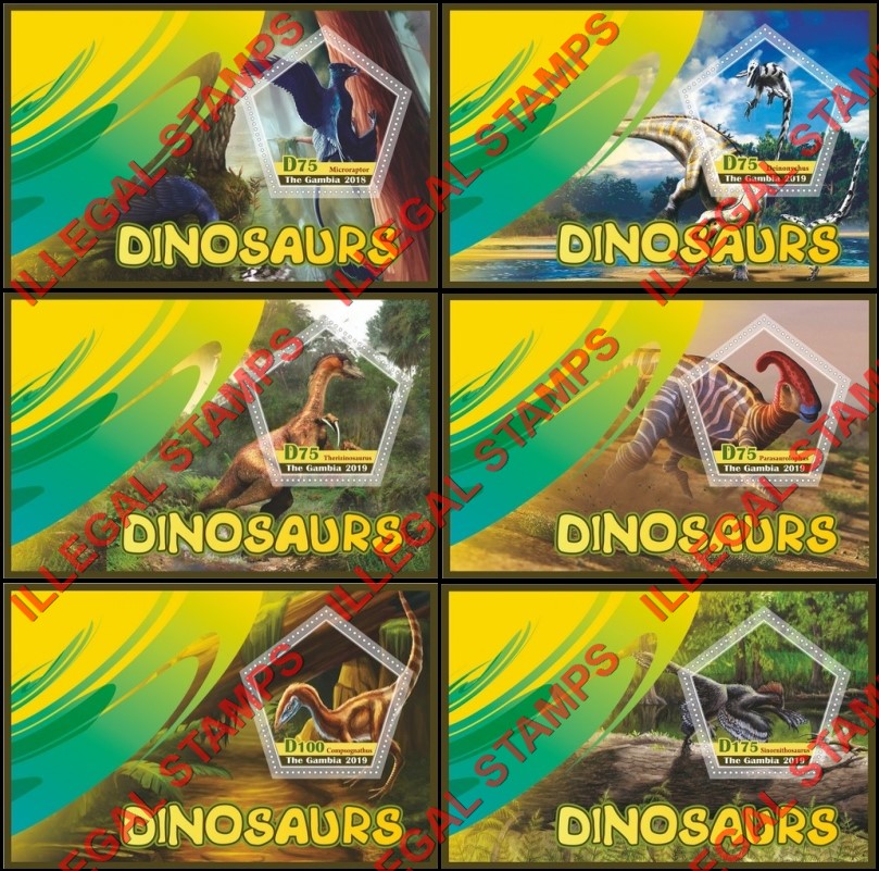 Gambia 2019 Dinosaurs Illegal Stamp Souvenir Sheets of 1 Gambia 2019 Dinosaurs Illegal Stamp Souvenir Sheets of 1