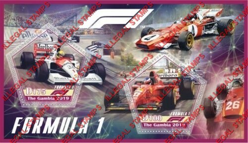 Gambia 2019 Formula I Illegal Stamp Souvenir Sheet of 2 Gambia 2019 Formula I Illegal Stamp Souvenir Sheet of 2