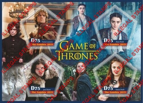 Gambia 2019 Game of Thrones Illegal Stamp Souvenir Sheet of 4 Gambia 2019 Game of Thrones Illegal Stamp Souvenir Sheet of 4