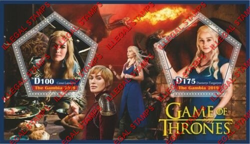 Gambia 2019 Game of Thrones Illegal Stamp Souvenir Sheet of 2 Gambia 2019 Game of Thrones Illegal Stamp Souvenir Sheet of 2