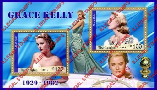 Gambia 2019 Grace Kelly Illegal Stamp Souvenir Sheet of 2 Gambia 2019 Grace Kelly Illegal Stamp Souvenir Sheet of 2