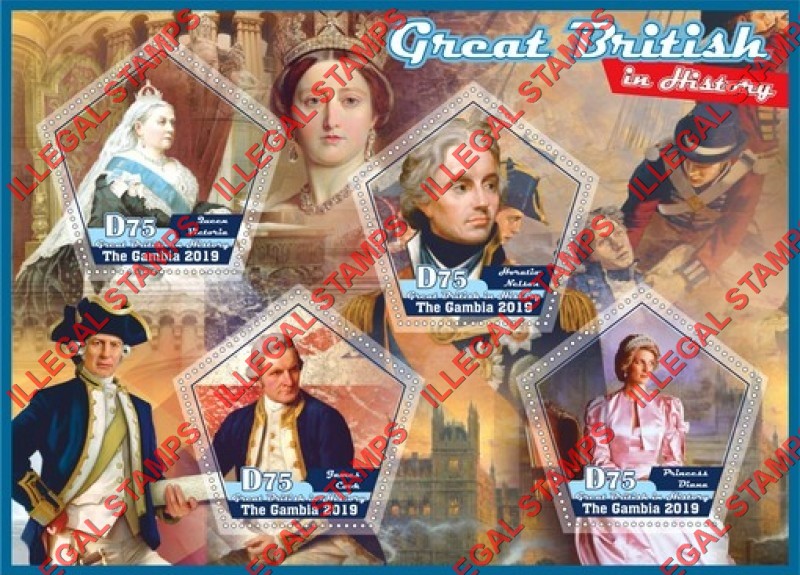 Gambia 2019 Great British People Illegal Stamp Souvenir Sheet of 4 Gambia 2019 Great British People Illegal Stamp Souvenir Sheet of 4