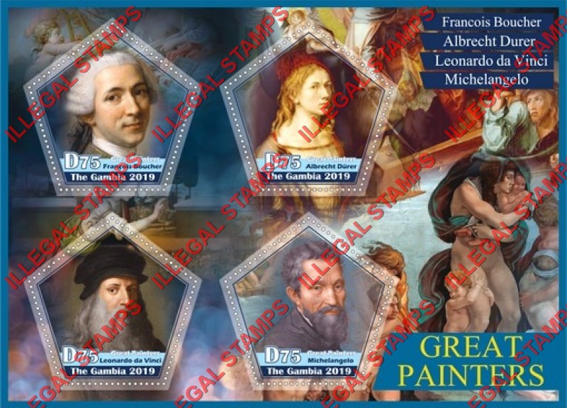 Gambia 2019 Great Painters Illegal Stamp Souvenir Sheet of 4 Gambia 2019 Great Painters Illegal Stamp Souvenir Sheet of 4