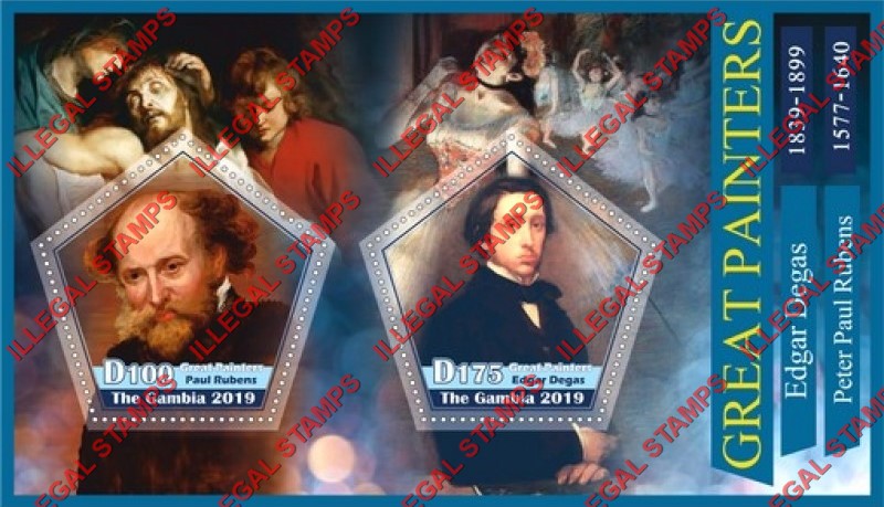 Gambia 2019 Great Painters Illegal Stamp Souvenir Sheet of 2 Gambia 2019 Great Painters Illegal Stamp Souvenir Sheet of 2