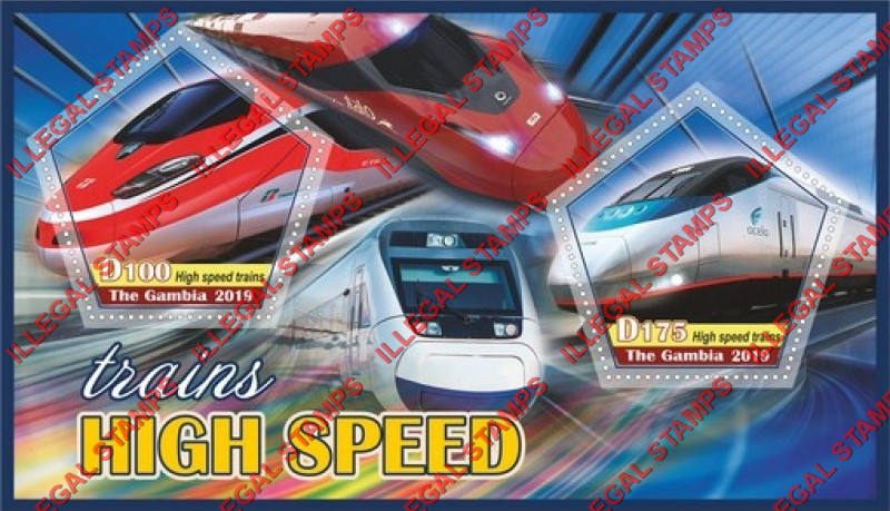 Gambia 2019 High Speed Trains Illegal Stamp Souvenir Sheet of 2 Gambia 2019 High Speed Trains Illegal Stamp Souvenir Sheet of 2