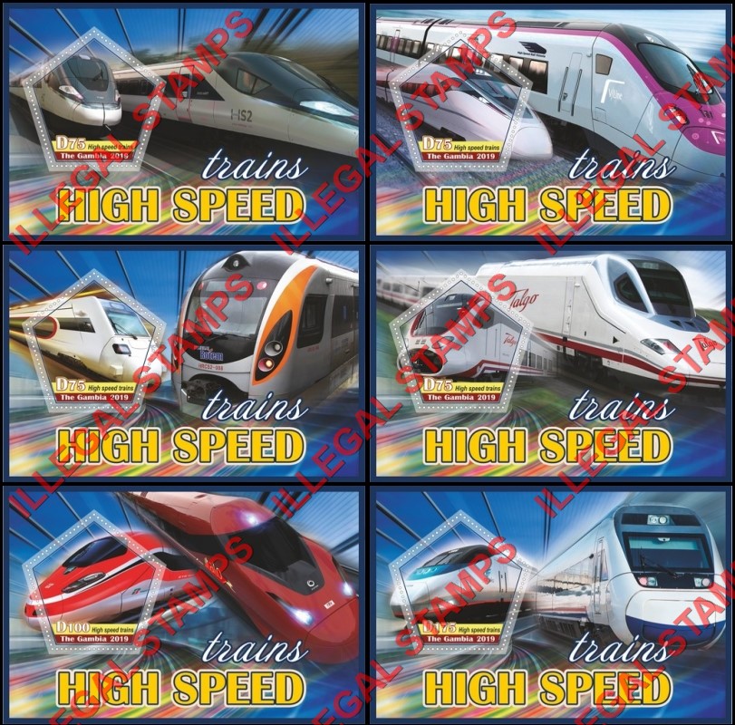Gambia 2019 High Speed Trains Illegal Stamp Souvenir Sheets of 1 Gambia 2019 High Speed Trains Illegal Stamp Souvenir Sheets of 1