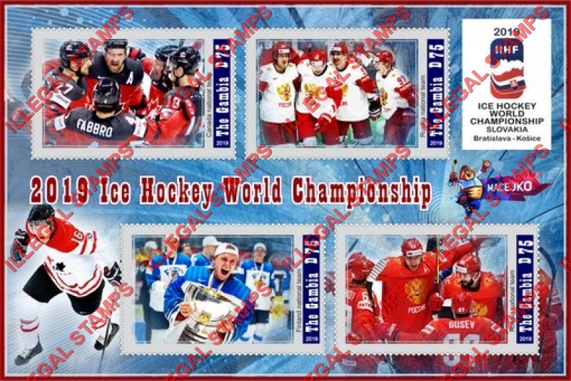 Gambia 2019 Ice Hockey World Championship Illegal Stamp Souvenir Sheet of 4 Gambia 2019 Ice Hockey World Championship Illegal Stamp Souvenir Sheet of 4