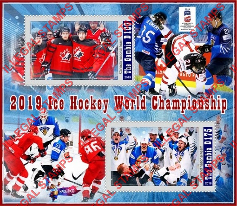 Gambia 2019 Ice Hockey World Championship Illegal Stamp Souvenir Sheet of 2 Gambia 2019 Ice Hockey World Championship Illegal Stamp Souvenir Sheet of 2