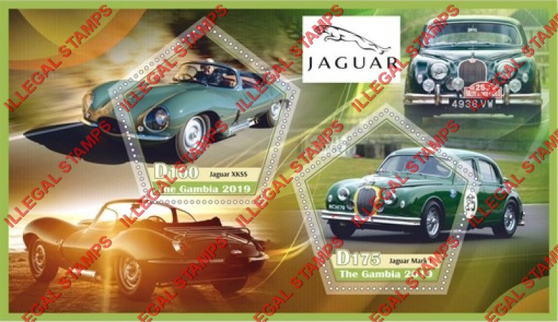 Gambia 2019 Jaguar Cars Illegal Stamp Souvenir Sheet of 2 Gambia 2019 Jaguar Cars Illegal Stamp Souvenir Sheet of 2
