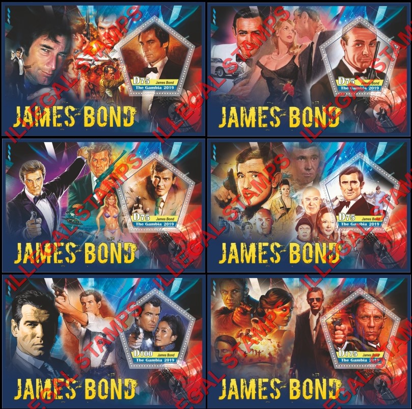 Gambia 2019 James Bond Illegal Stamp Souvenir Sheets of 1 Gambia 2019 James Bond Illegal Stamp Souvenir Sheets of 1