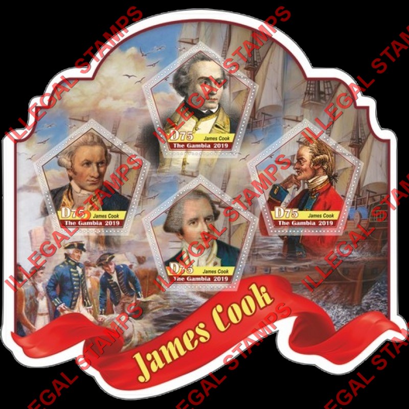 Gambia 2019 James Cook (different a) Illegal Stamp Souvenir Sheet of 4 Gambia 2019 James Cook (different a) Illegal Stamp Souvenir Sheet of 4