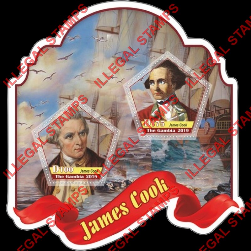 Gambia 2019 James Cook (different a) Illegal Stamp Souvenir Sheet of 2 Gambia 2019 James Cook (different a) Illegal Stamp Souvenir Sheet of 2