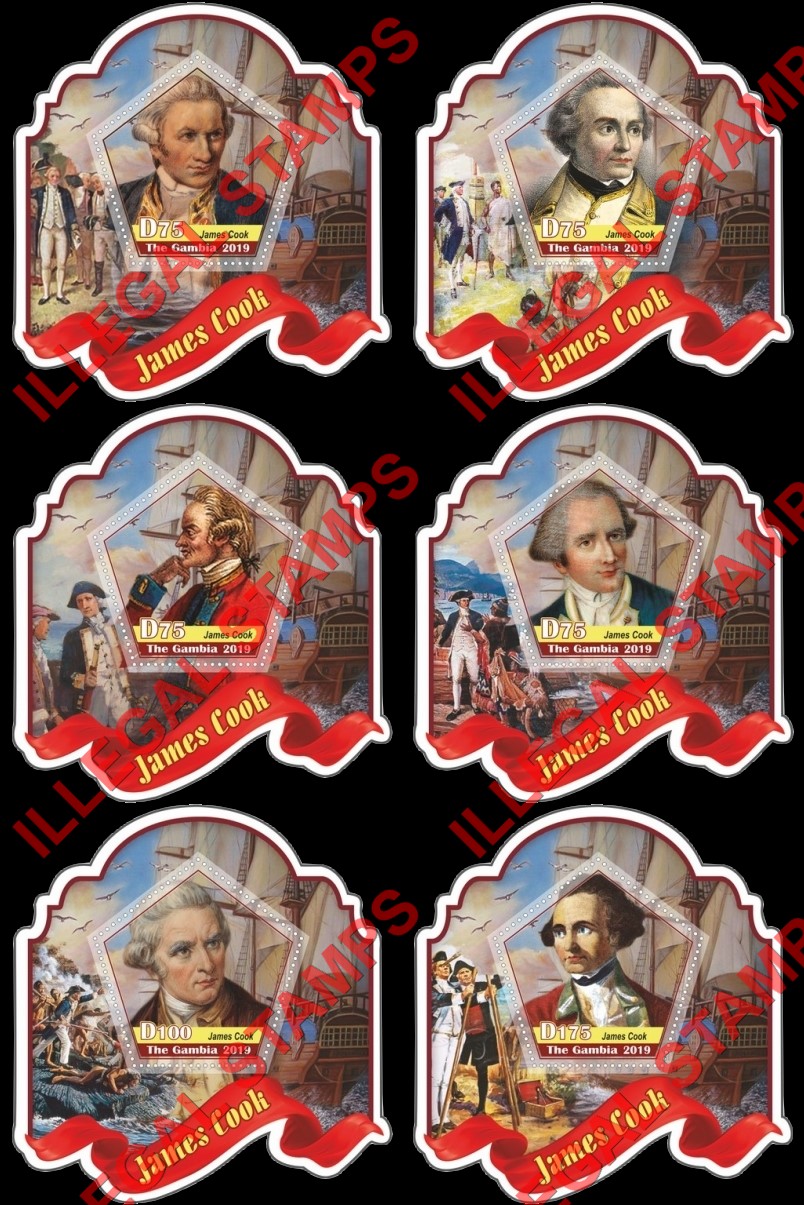 Gambia 2019 James Cook (different a) Illegal Stamp Souvenir Sheets of 1 Gambia 2019 James Cook (different a) Illegal Stamp Souvenir Sheets of 1