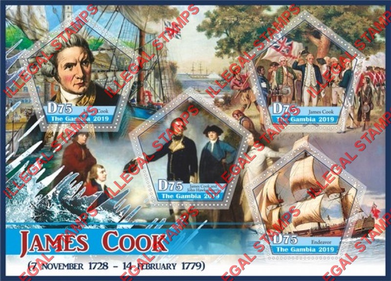 Gambia 2019 James Cook (different) Illegal Stamp Souvenir Sheet of 4 Gambia 2019 James Cook (different) Illegal Stamp Souvenir Sheet of 4