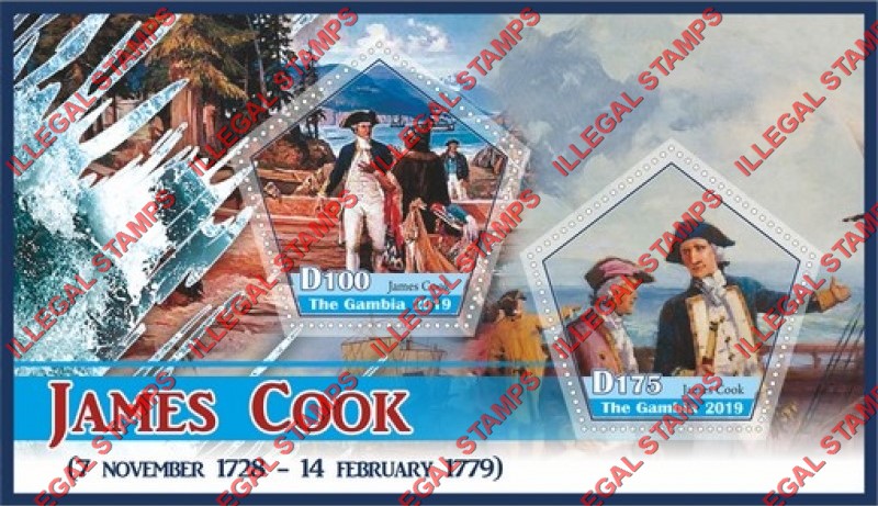 Gambia 2019 James Cook (different) Illegal Stamp Souvenir Sheet of 2 Gambia 2019 James Cook (different) Illegal Stamp Souvenir Sheet of 2
