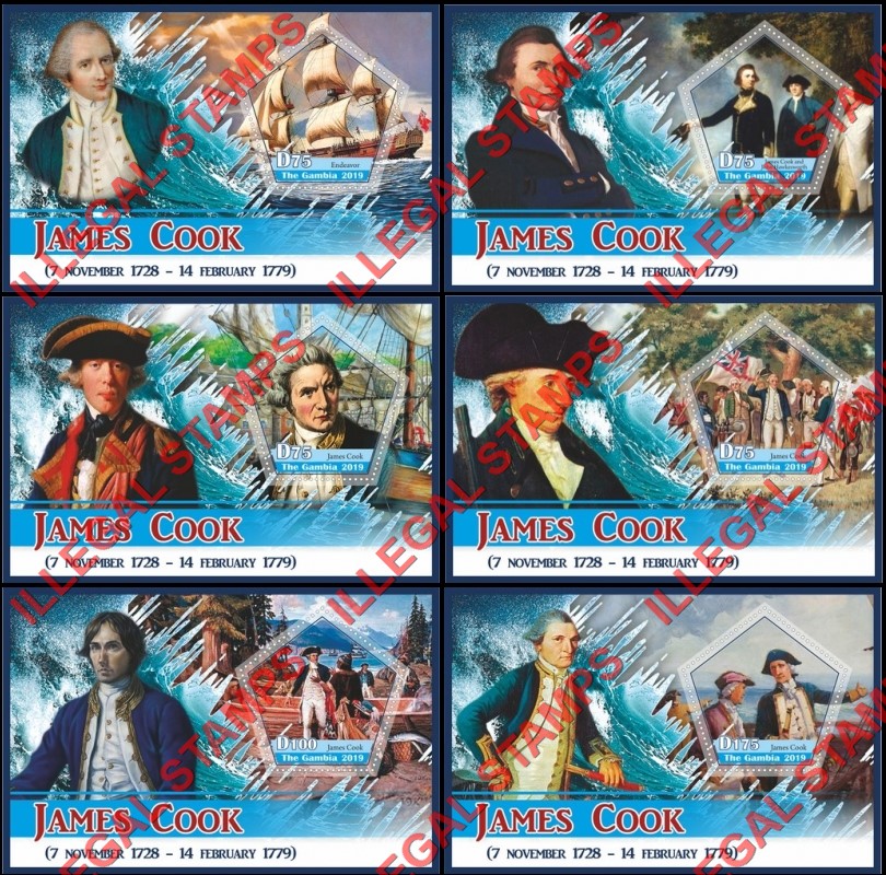 Gambia 2019 James Cook (different) Illegal Stamp Souvenir Sheets of 1 Gambia 2019 James Cook (different) Illegal Stamp Souvenir Sheets of 1