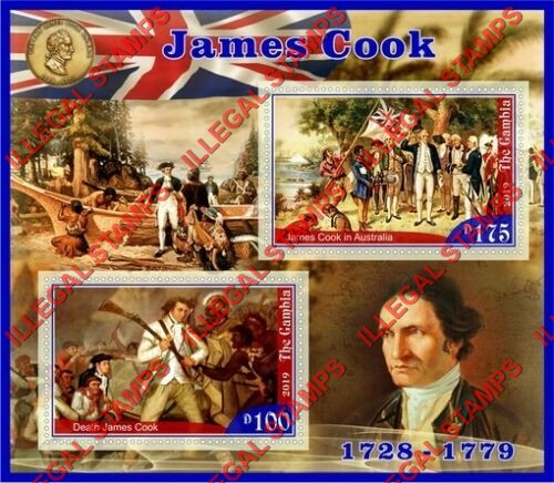 Gambia 2019 James Cook Illegal Stamp Souvenir Sheet of 2 Gambia 2019 James Cook Illegal Stamp Souvenir Sheet of 2
