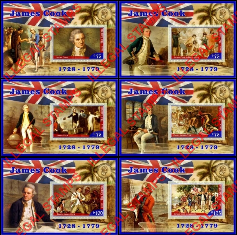 Gambia 2019 James Cook Illegal Stamp Souvenir Sheets of 1 Gambia 2019 James Cook Illegal Stamp Souvenir Sheets of 1