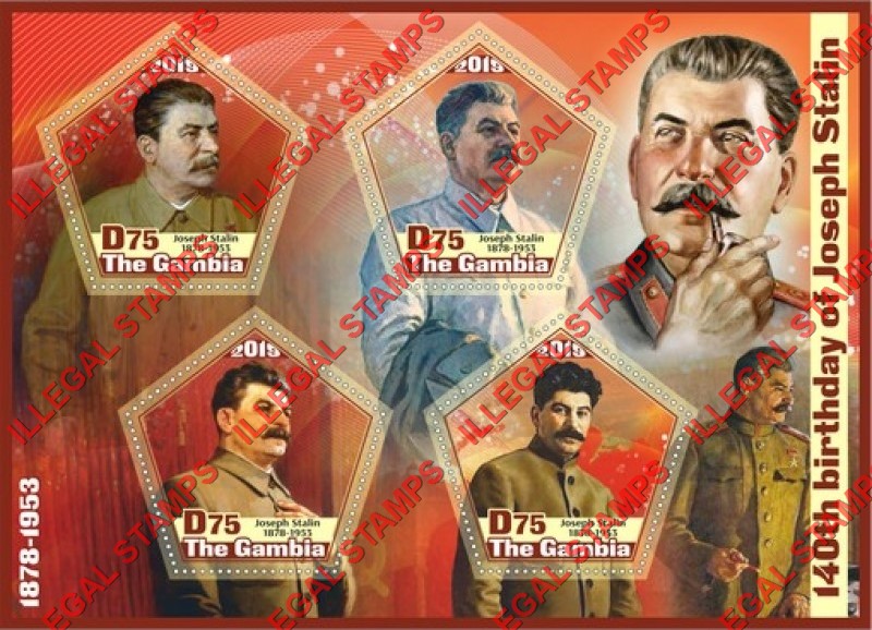Gambia 2019 Joseph Stalin (different) Illegal Stamp Souvenir Sheet of 4 Gambia 2019 Joseph Stalin (different) Illegal Stamp Souvenir Sheet of 4