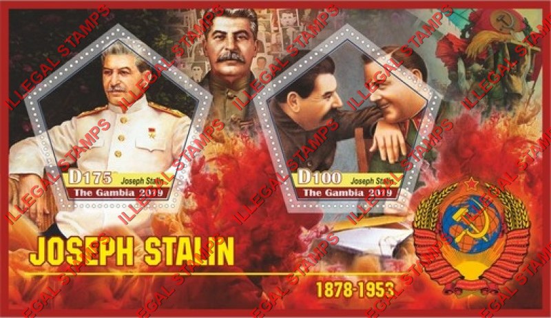 Gambia 2019 Joseph Stalin Illegal Stamp Souvenir Sheet of 2 Gambia 2019 Joseph Stalin Illegal Stamp Souvenir Sheet of 2