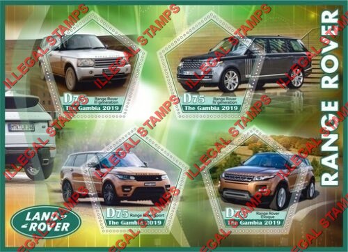 Gambia 2019 Land Rover Illegal Stamp Souvenir Sheet of 4 Gambia 2019 Land Rover Illegal Stamp Souvenir Sheet of 4