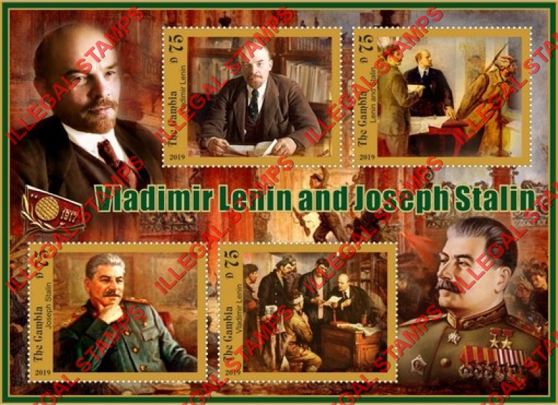 Gambia 2019 Lenin and Stalin (different) Illegal Stamp Souvenir Sheet of 4 Gambia 2019 Lenin and Stalin (different) Illegal Stamp Souvenir Sheet of 4