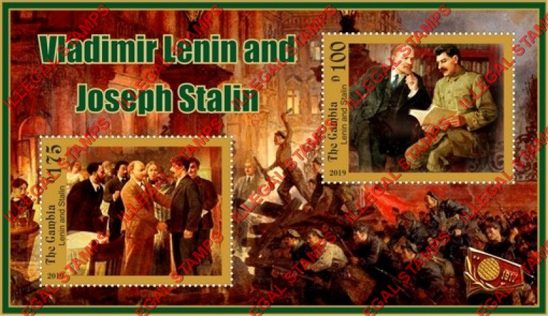 Gambia 2019 Lenin and Stalin (different) Illegal Stamp Souvenir Sheet of 2 Gambia 2019 Lenin and Stalin (different) Illegal Stamp Souvenir Sheet of 2