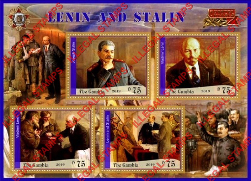 Gambia 2019 Lenin and Stalin Illegal Stamp Souvenir Sheet of 4 Gambia 2019 Lenin and Stalin Illegal Stamp Souvenir Sheet of 4