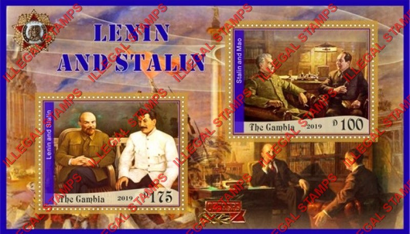 Gambia 2019 Lenin and Stalin Illegal Stamp Souvenir Sheet of 2 Gambia 2019 Lenin and Stalin Illegal Stamp Souvenir Sheet of 2