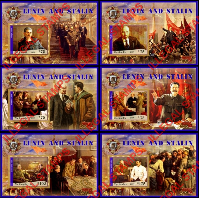 Gambia 2019 Lenin and Stalin Illegal Stamp Souvenir Sheets of 1 Gambia 2019 Lenin and Stalin Illegal Stamp Souvenir Sheets of 1
