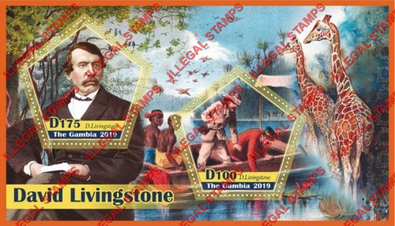 Gambia 2019 David Livingstone (different) Illegal Stamp Souvenir Sheet of 2 Gambia 2019 David Livingstone (different) Illegal Stamp Souvenir Sheet of 2