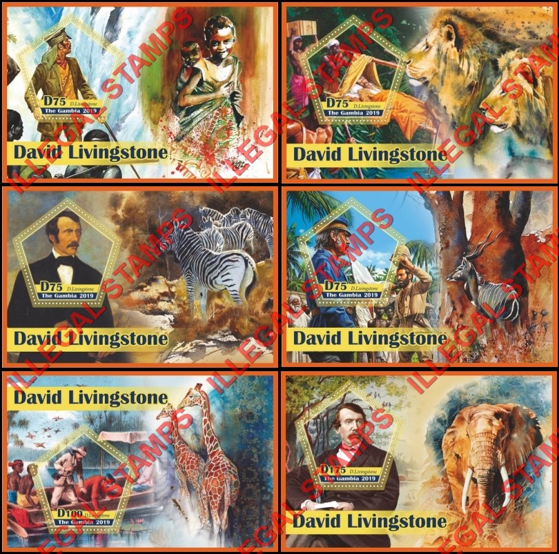 Gambia 2019 David Livingstone (different) Illegal Stamp Souvenir Sheets of 1 Gambia 2019 David Livingstone (different) Illegal Stamp Souvenir Sheets of 1