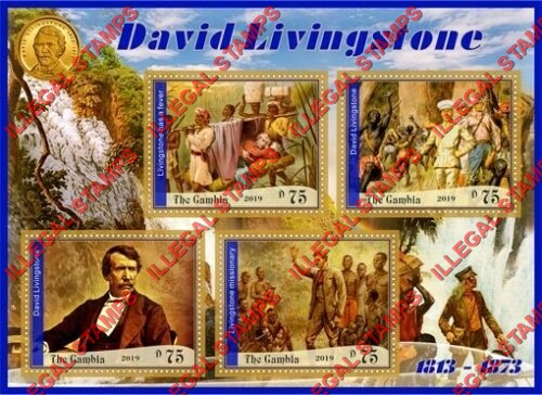 Gambia 2019 David Livingstone Illegal Stamp Souvenir Sheet of 4 Gambia 2019 David Livingstone Illegal Stamp Souvenir Sheet of 4