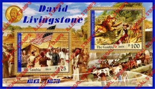 Gambia 2019 David Livingstone Illegal Stamp Souvenir Sheet of 2 Gambia 2019 David Livingstone Illegal Stamp Souvenir Sheet of 2