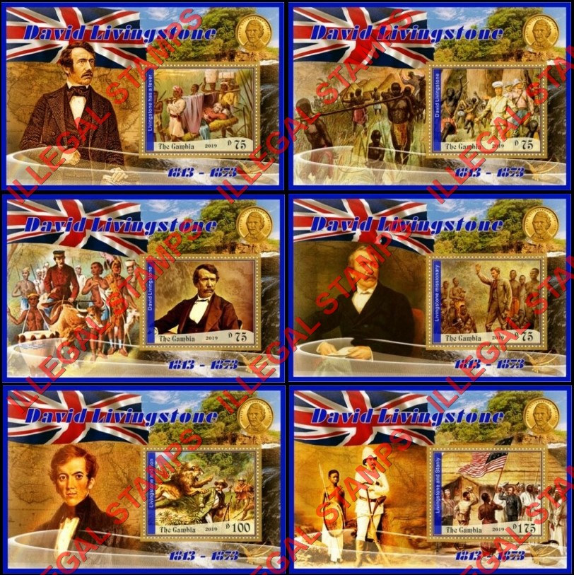 Gambia 2019 David Livingstone Illegal Stamp Souvenir Sheets of 1 Gambia 2019 David Livingstone Illegal Stamp Souvenir Sheets of 1