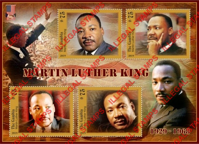 Gambia 2019 Martin Luther King Illegal Stamp Souvenir Sheet of 4 Gambia 2019 Martin Luther King Illegal Stamp Souvenir Sheet of 4