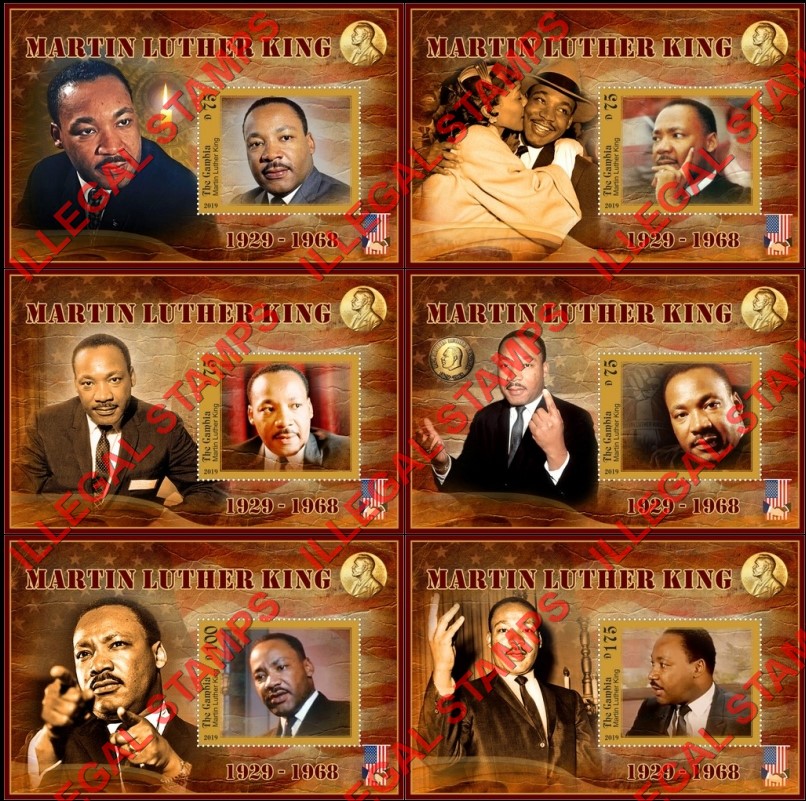 Gambia 2019 Martin Luther King Illegal Stamp Souvenir Sheets of 1 Gambia 2019 Martin Luther King Illegal Stamp Souvenir Sheets of 1