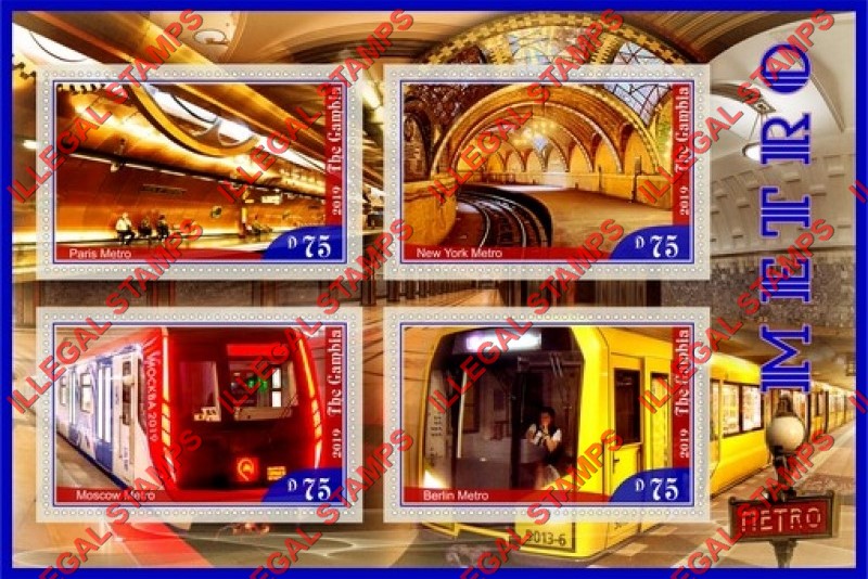 Gambia 2019 Metro Illegal Stamp Souvenir Sheet of 4 Gambia 2019 Metro Illegal Stamp Souvenir Sheet of 4