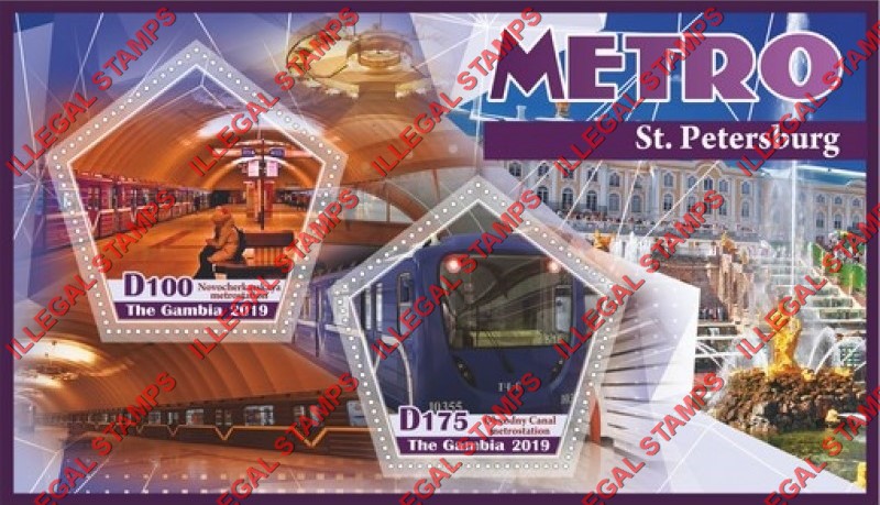 Gambia 2019 Metro in St. Petersburg Illegal Stamp Souvenir Sheet of 2 Gambia 2019 Metro in St. Petersburg Illegal Stamp Souvenir Sheet of 2