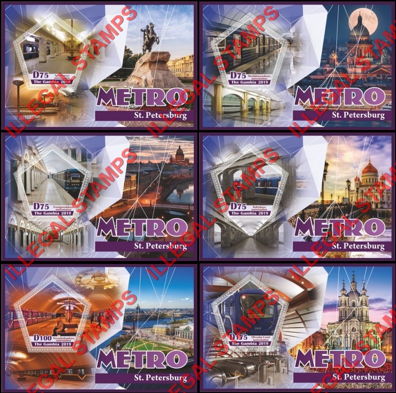 Gambia 2019 Metro in St. Petersburg Illegal Stamp Souvenir Sheets of 1 Gambia 2019 Metro in St. Petersburg Illegal Stamp Souvenir Sheets of 1