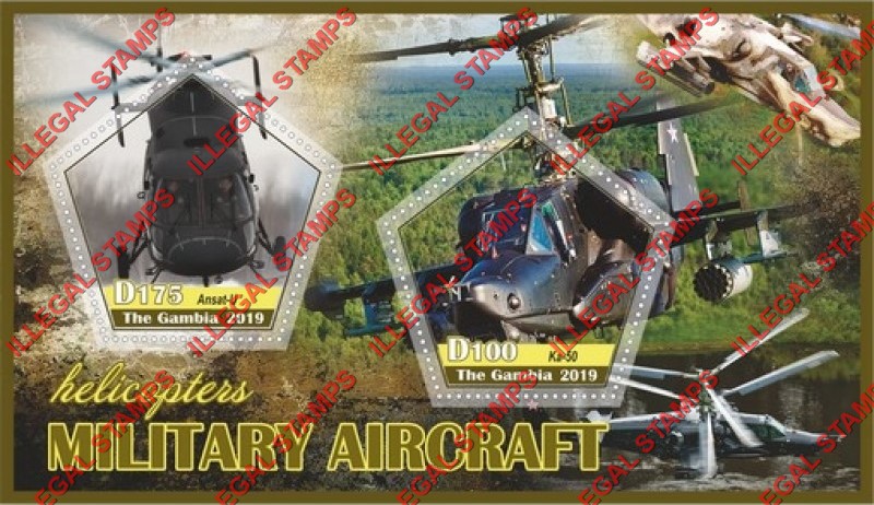 Gambia 2019 Military Aircraft Helicopters Illegal Stamp Souvenir Sheet of 2 Gambia 2019 Military Aircraft Helicopters Illegal Stamp Souvenir Sheet of 2